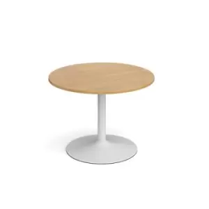 image of Genoa circular dining table with white trumpet base 1000mm - oak