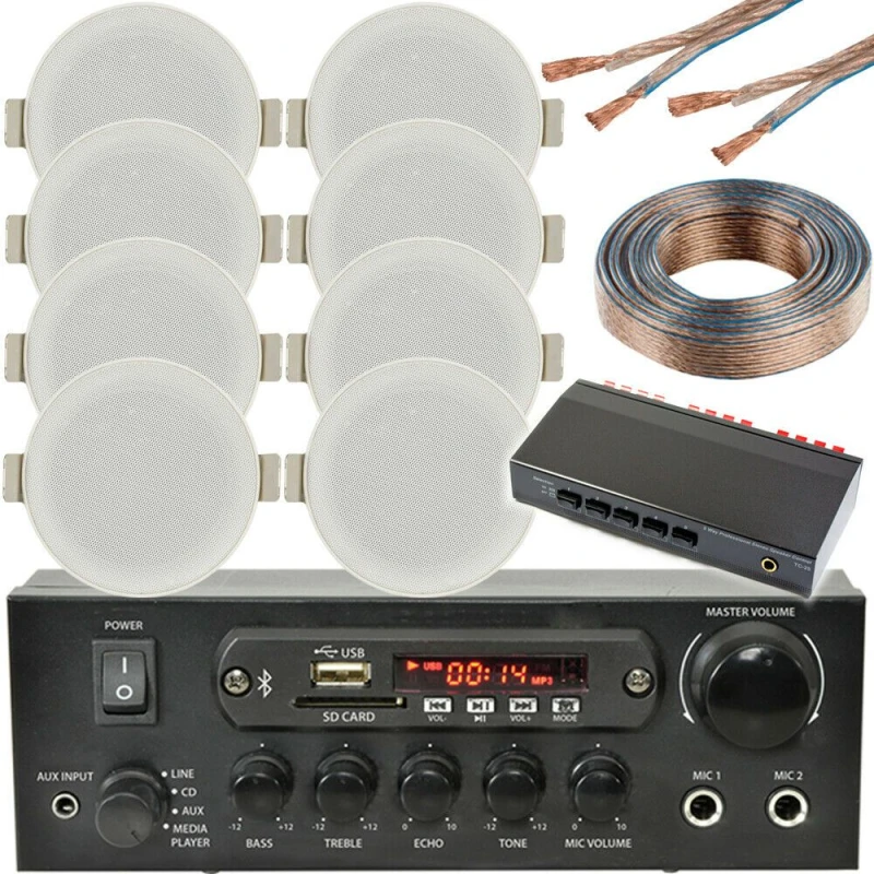 Image of Loops Bluetooth Ceiling Music Kit 4 Zone Stereo Amp & 8x Low Profile HiFi Speaker Multi unisex