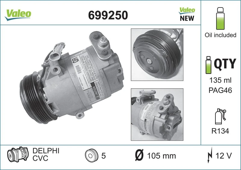 Image of Air conditioning compressor VALEO 699250