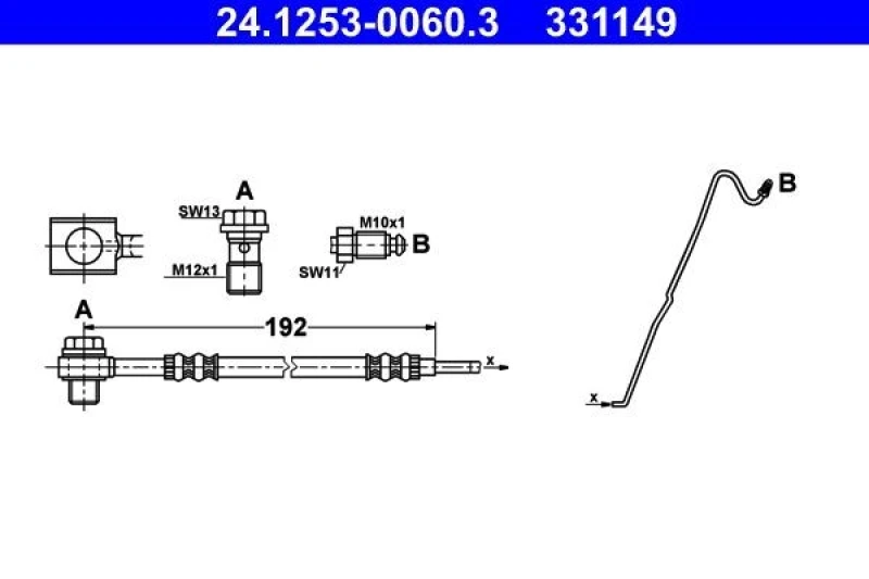 Image of ATE 24.1253-0060.3 Brake Hose with banjo bolt, with pipe Brake Hose (83)