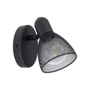 Image of Wall Spot Light Colour Black Steel Shade Black Circluar Open Mesh Bulb E14 28W