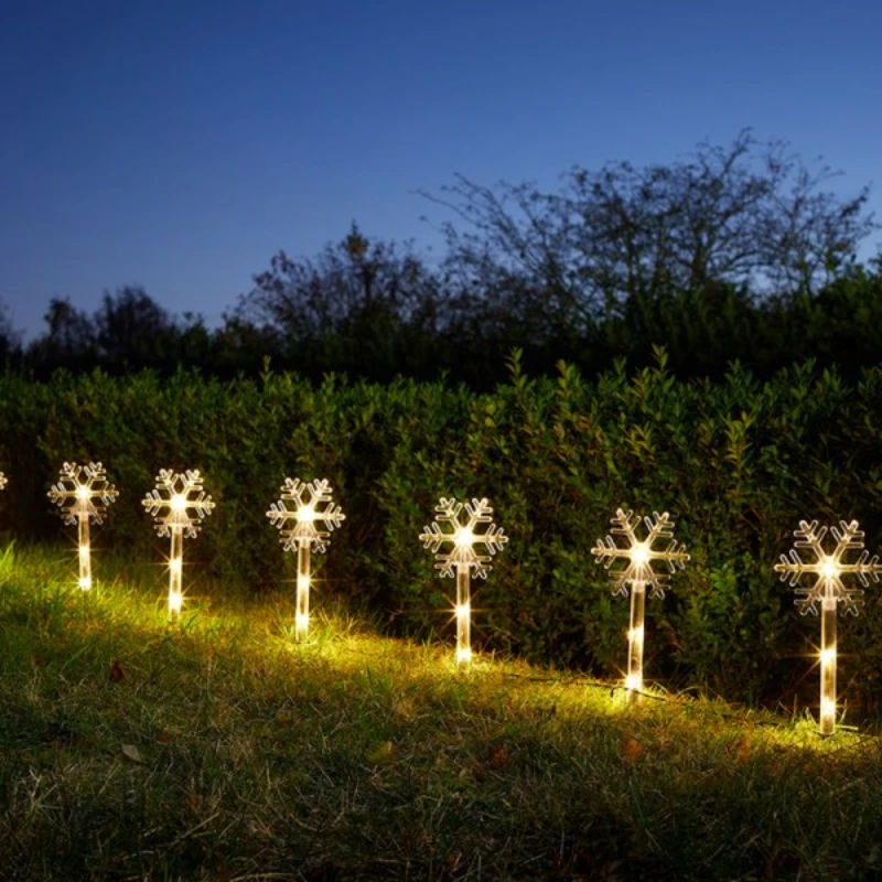 Image of Battery Operated Set of 8 Light up Christmas Snowflake Garden Stakes with LEDs