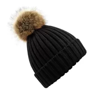 Image of Beechfield Infants Fur Pom Pom Chunky Beanie (One Size) (Black)