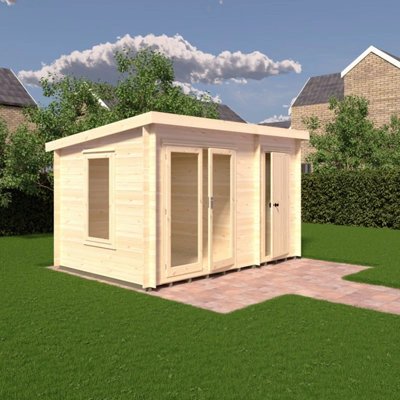 Image of Shire Elm 8Gx12 19mm Log Cabin With Side Storage
