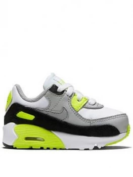Image of Nike Air Max 90 Infant Trainers - White/Grey, Size 7.5