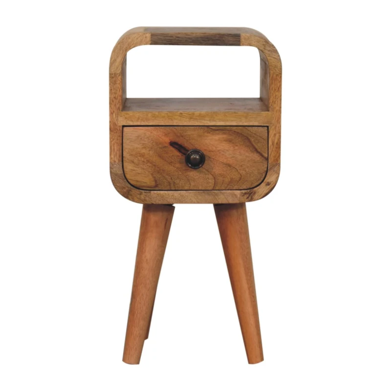 Image of Artisan Furniture Artisan Furniture Solid Wood Extra Mini Oakish Curve Open Slot Bedside, 1 Drawer, Brown
