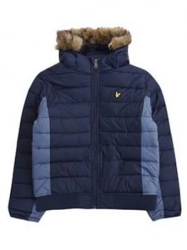 image of Lyle & Scott Boys Lightweight Colourblock Padded Jacket, Navy, Size Age: 12-13 Years