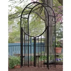 image of Panacea Sunset Metal Garden Arch with Gate - Black 7'5 x 41