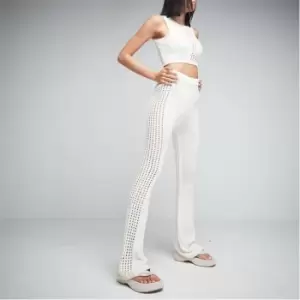 image of Missguided Co Ord Contrast Knit Flared Trousers - Cream