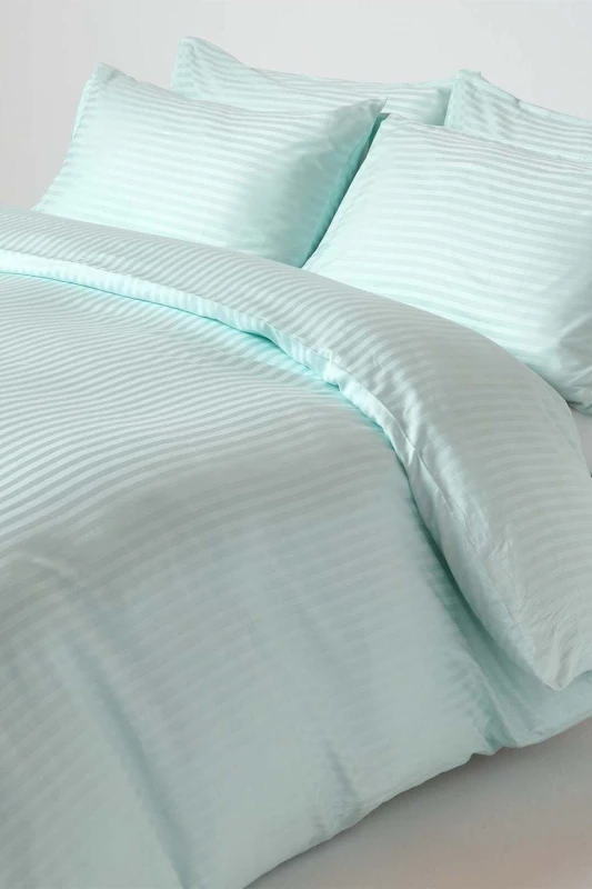 Image of Homescapes Egyptian Cotton Stripe Duvet Cover & Pillowcase 330 TC in Blue Size: Super King Blue Unisex Super King