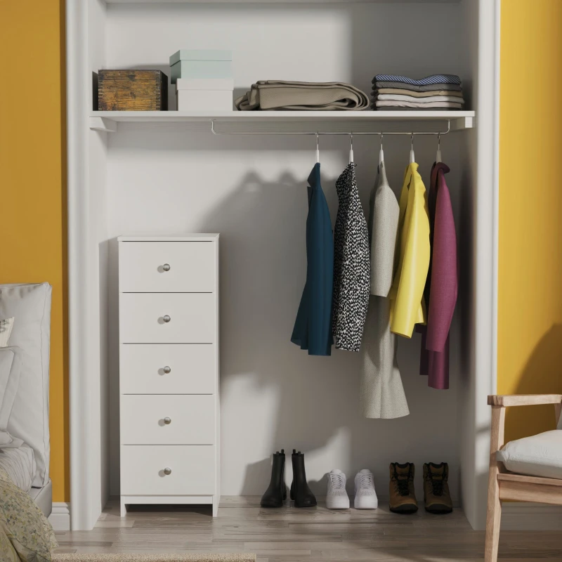 Image of Yarmouth Ready Assembled Matt White 5 Drawer Bedside Chest (H)1067mm (W)370mm (D)390mm