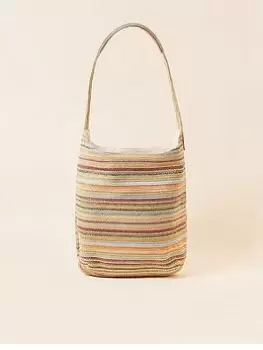 Image of Accessorize Stripe Raffia Slouch Bag, Multi, Women