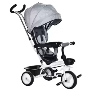 image of Homcom 6 In 1 Baby Tricycle W/ Reversible Seat Adjustable Canopy Handle Grey