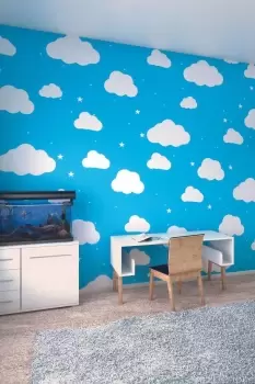 image of Cartoon Cloudy Sky Blue Matt Smooth Paste the Wall Mural 350cm wide x 280cm high