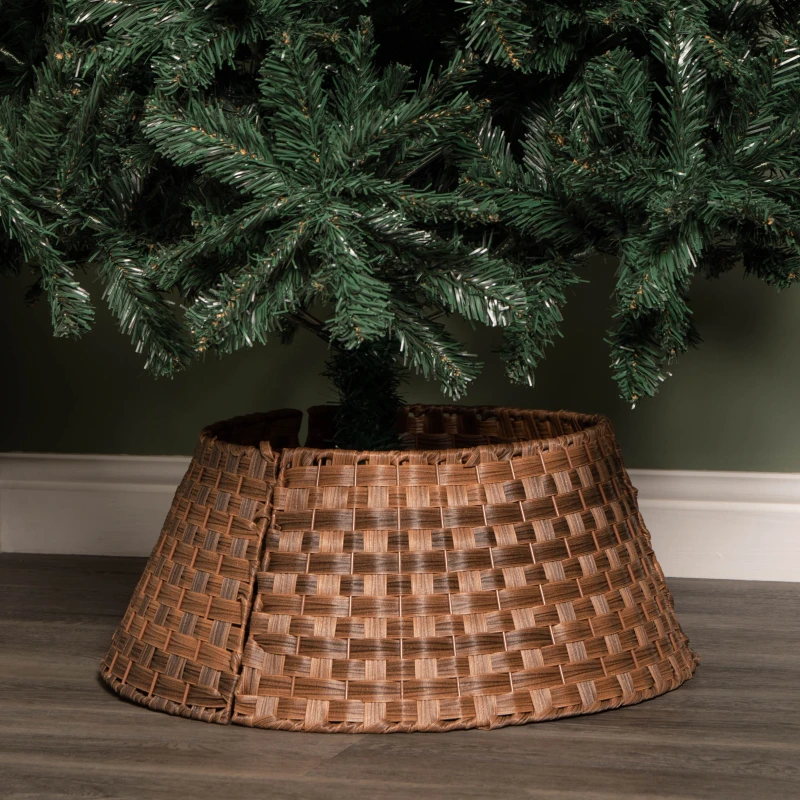 Image of 40/58cm Samuel Alexander Medium KD Plastic Wicker Rattan Woven Christmas Tree Skirt in Brown