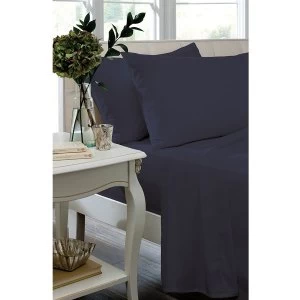 Image of Catherine Lansfield Navy Non-Iron Plain Dye Flat Sheet - Single