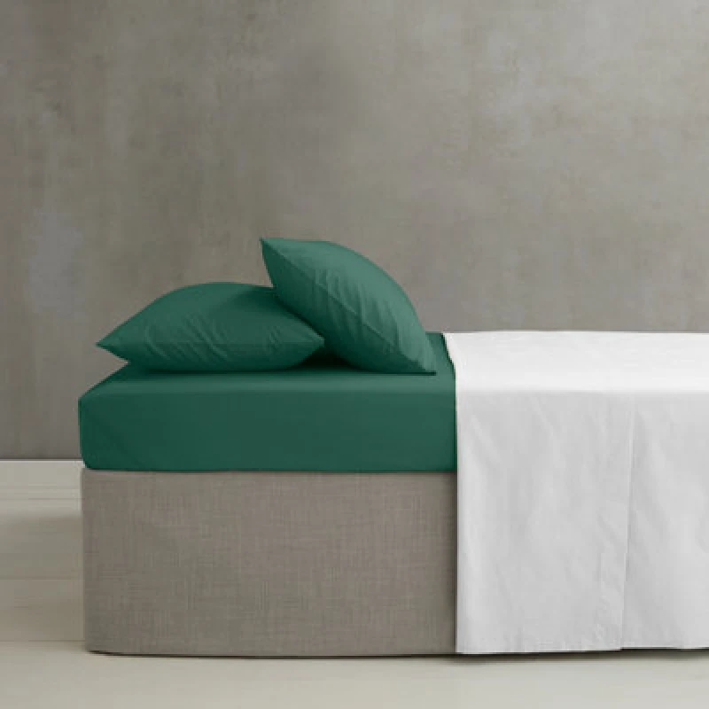 Image of Catherine Lansfield 'Easy Iron Percale' Combed Polycotton 35cm Depth Sheet Dark Green
