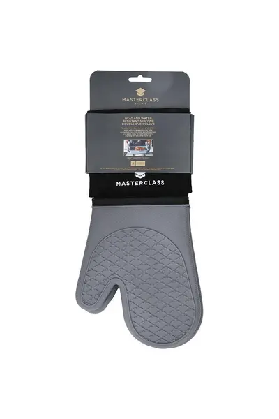 Image of Masterclass Waterproof Silicone Double Oven Gloves with Thumbs Grey