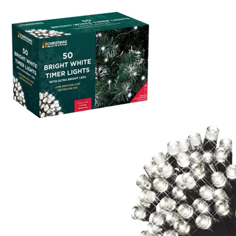 Image of Christmas Workshop 50 LED Battery Operated Timer Lights - White 71449