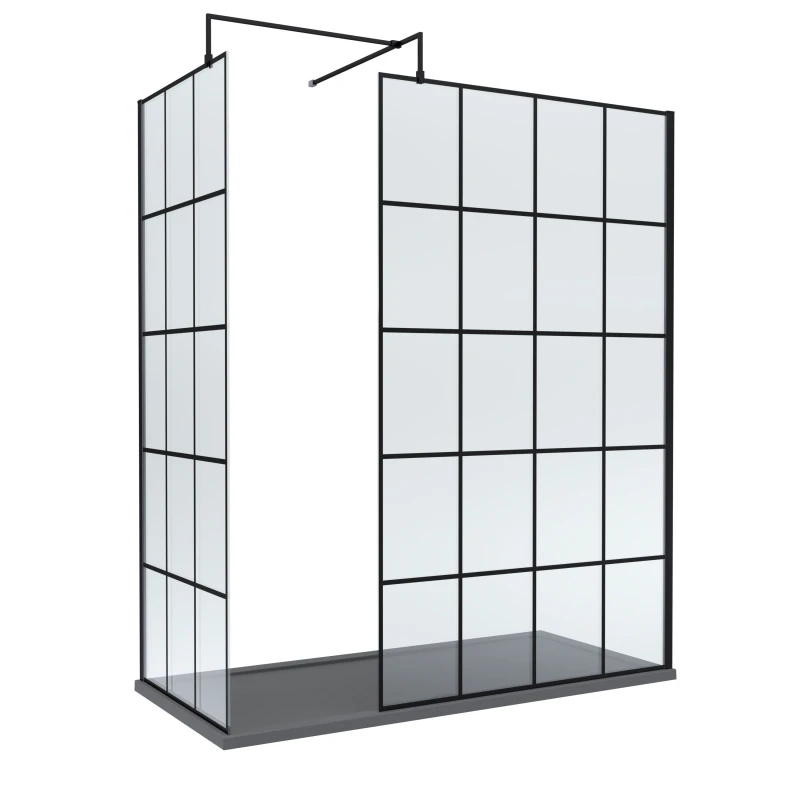 Image of Balterley 8mm Glass Wetroom Screens Frame Design and Tray 1700 x 900mm Grey