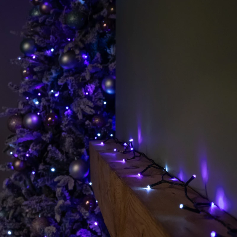 Image of 16m 200 LED SupaBrights Christmas String Lights with Timer in Blue, Purple & White