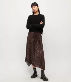 Image of AllSaints Womens Leoni Leo 2-In-1 Midi Dress, Black and Brown, Size: S
