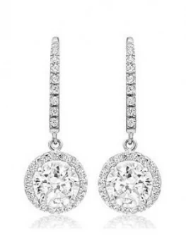 image of Beaverbrooks 9Ct White Gold Cubic Zirconia Halo Drop Earrings