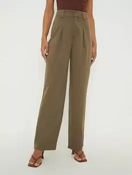Image of Dorothy Perkins Pleated Front Straight Leg Trouser - Khaki, Green, Size 18, Women