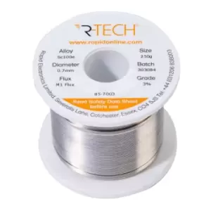 image of R-TECH 857003 SC100e Solder 3% M1 Flux 0.5-2% Halide 0.7mm 250g Reel