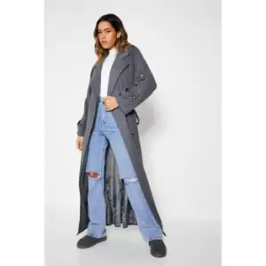 Image of I Saw It First Brushed Double Breasted Belted Trench Coat - Grey