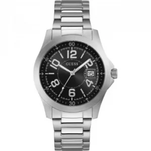 image of GUESS Gents silver watch with Black date dial