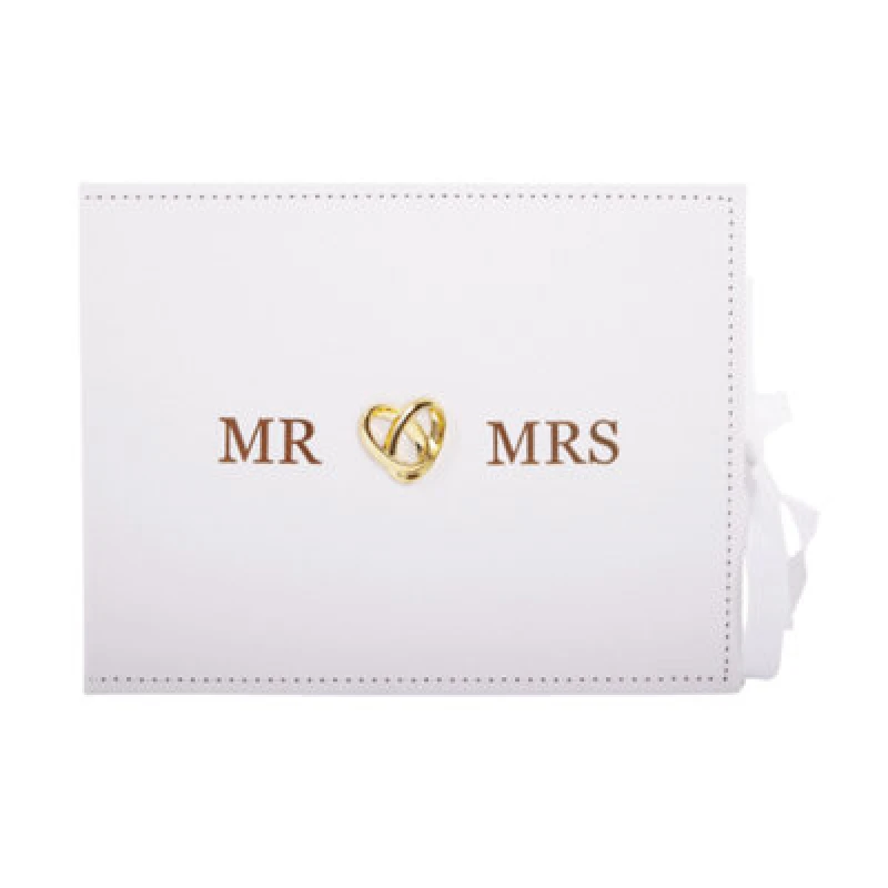 Image of Happy Homewares Beautiful Ivory Suede Wedding Guest Book Holding 40 Sheets With Gold Hearts
