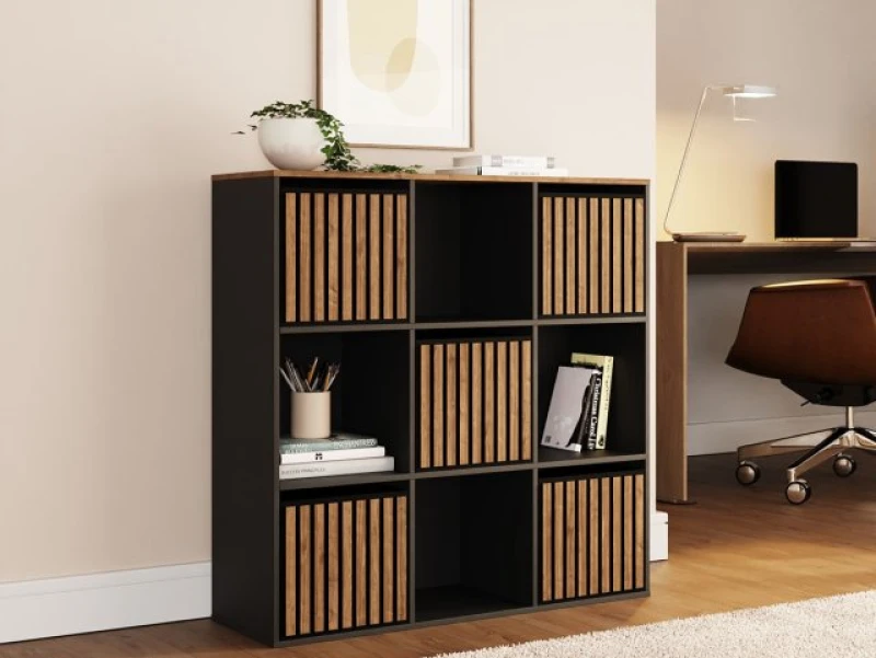 Image of GFW Kube 3x3 Black and Walnut Shelf Storage Cube
