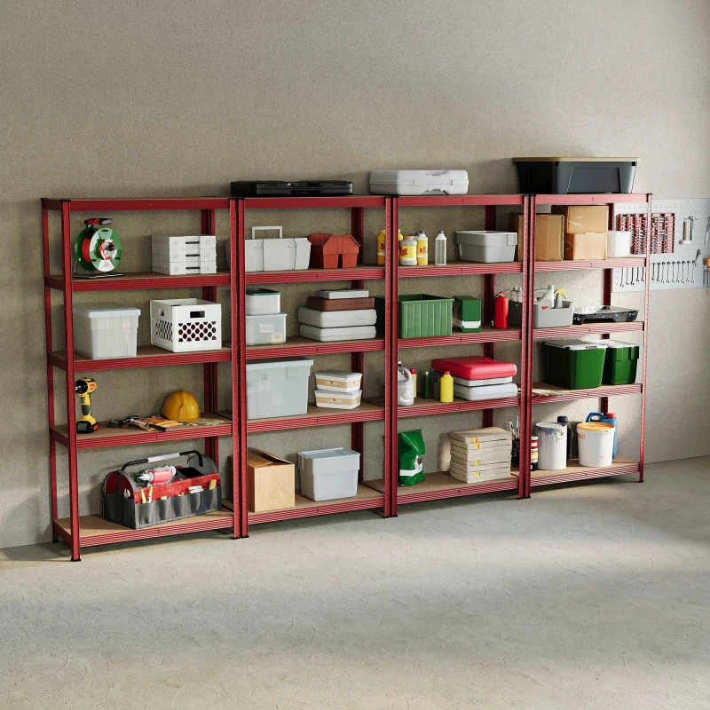 Image of Lassic 5 Tier Heavy Duty Steel Garage Shelving - 4 Bay Red unisex 5 Tier