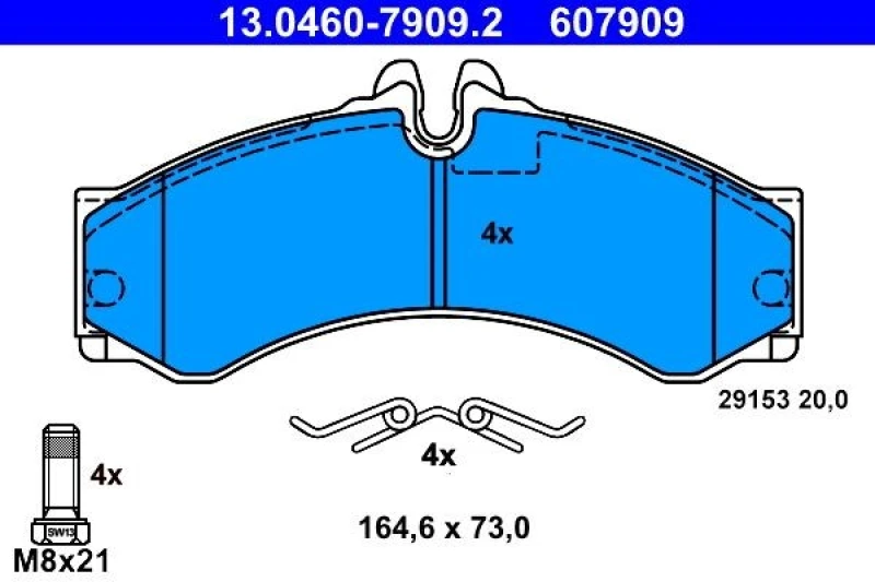 Image of ATE 13.0460-7909.2 Brake pad set excl. wear warning contact, with accessories, with brake caliper screws Brake Pad Set,disc brake (402)