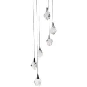 image of Zumaline Lighting - Zumaline Ore Integrated LED Crystal 6 Light Cluster Pendant Ceiling Light, Chrome, Clear