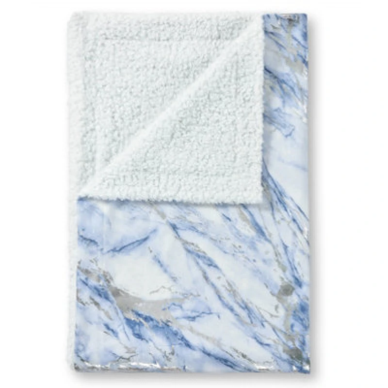 Image of Velosso Sophisticated Velvet Throw Blanket With Sherpa Backed Warm Lining, Metallic Marble Design, 100Cmx150Cm - Blue
