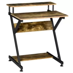 image of Homcom Industrial Style Computer Desk With Elevated Shelf 70Cm Rustic Wood Finish