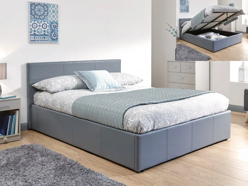 Image of GFW Ecuador 4ft6 Double Grey Faux Leather End Lift Ottoman Bed Frame