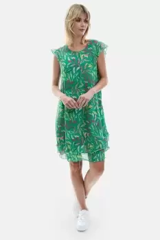 Image of Ruffle Sleeves Wave Hem Dress Green