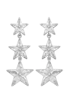 image of Rhodium Plate Cubic Zirconia Star Drop Earrings