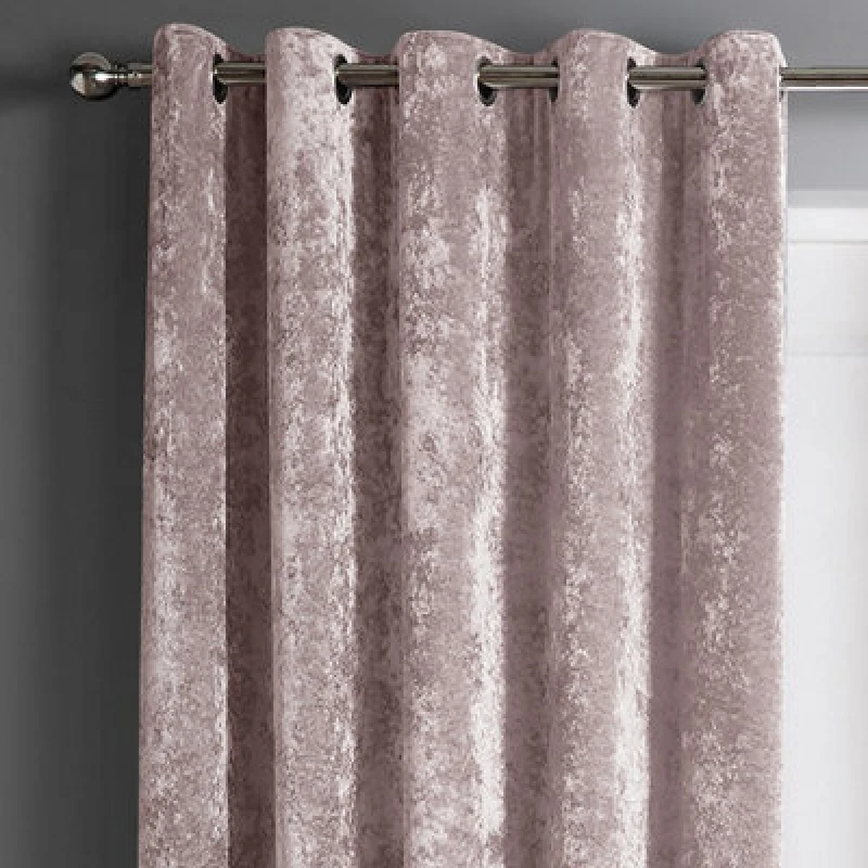 Image of Intimates Crushed Velvet Ready Made Eyelet Curtains in Dusty Pink Size: 168cm width x 229cm drop Dusty Pink Unisex 168cm width x 229cm drop