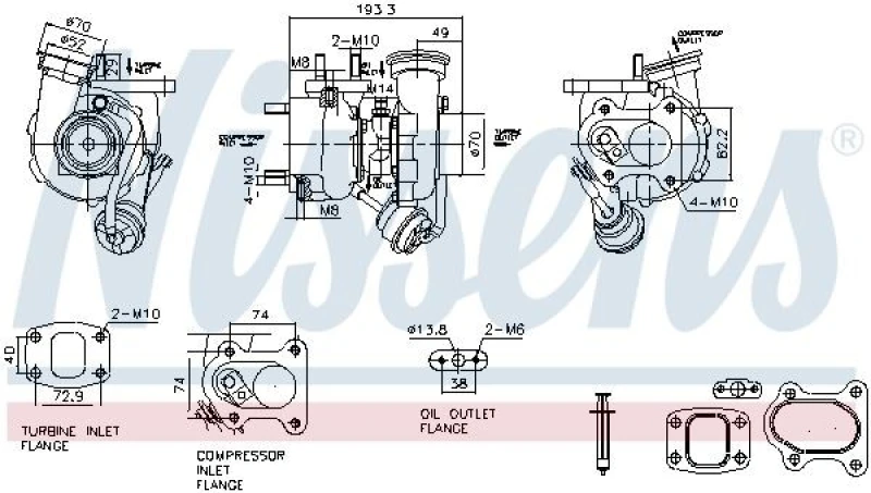 Image of NISSENS 93829 Turbocharger ** FACTORY NEW ** with gaskets/seals Charger,charging system (2234)