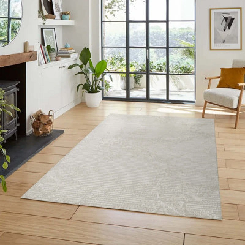 Image of Perla Modern Abstract Linear Living Room Area Rug Metallic Sheen Contemporary Hallway Runner Molten-Beige 120X170 Cm