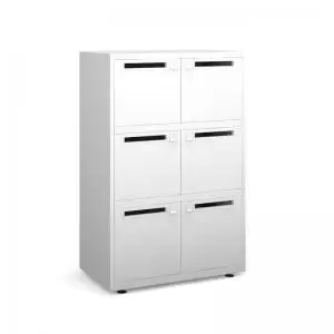 Image of Bisley lodges with 6 doors and letterboxes - white