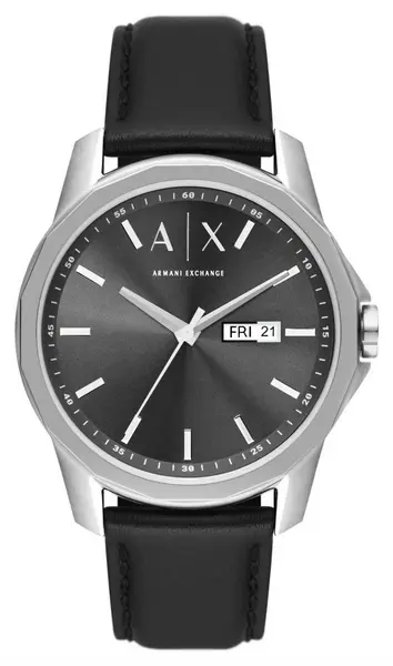 Image of Armani Exchange AX1735 Mens Grey Dial Black Leather Watch