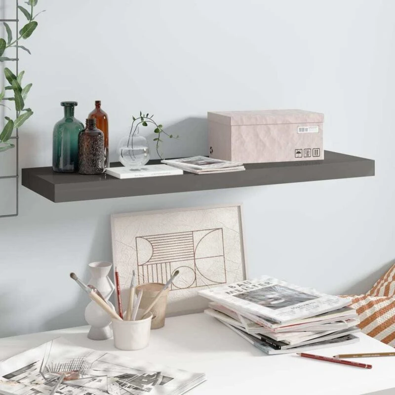 Image of VIDAXL Vidaxl - Floating Wall Shelf High Gloss Grey 80x23.5x3.8cm mdf 8720286074244