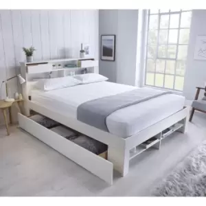 Image of Fabio Wooden Bed White King Size With 1 Drawer