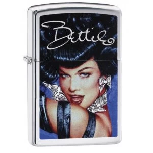 image of Zippo Bettie Page Blue High Polish Chrome Finish Windproof Lighter