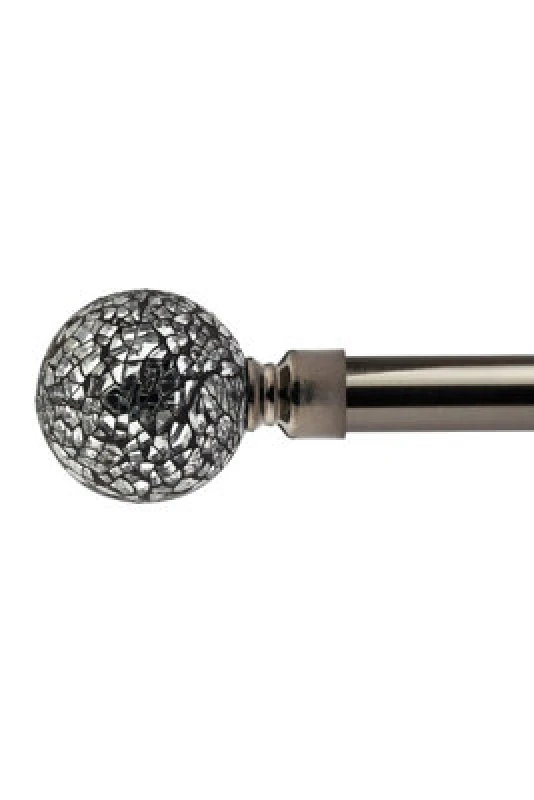 Image of Unknown 16-19mm Mirrored Extendable Eyelet Metal Curtain Pole Set Black Silk 160-300Cm